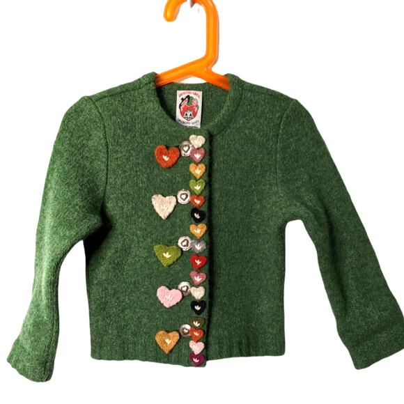 Vintage Original Lanz Salzburg Wien Child Wool Cardigan Green Heart Buttons 4 - Picture 1 of 9